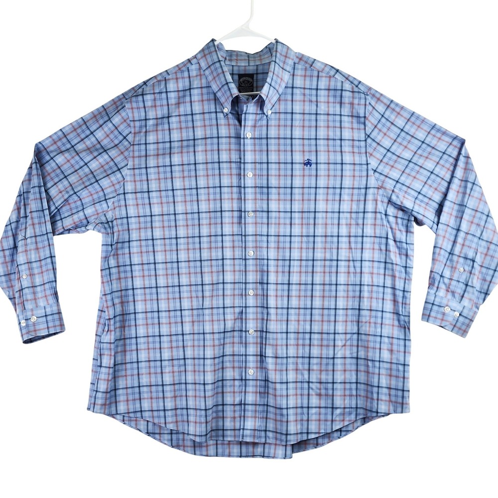Brooks Brothers Non-Iron Supima Cotton Shirt Mens 2XL Blue Plaid Classic Preppy